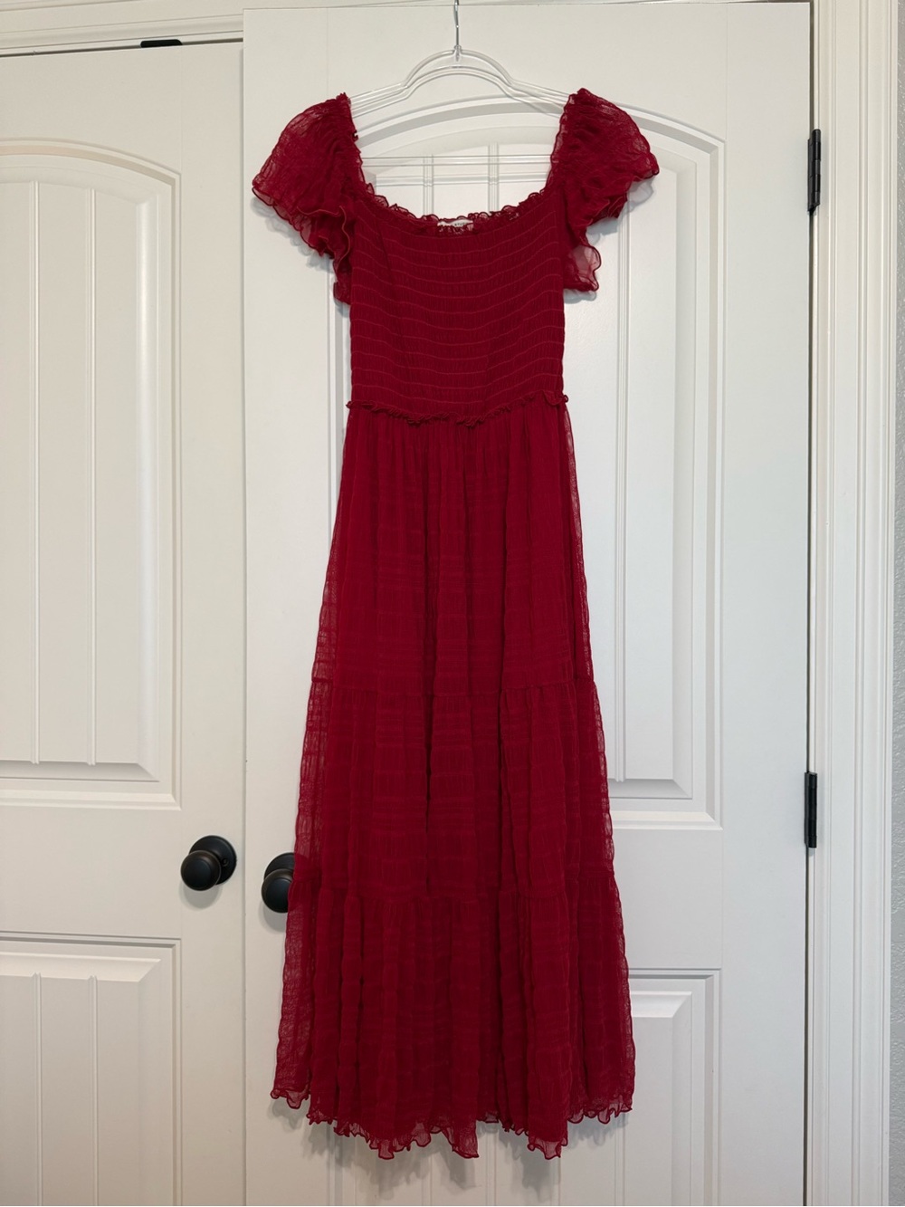 Max studio long red ruffle dress